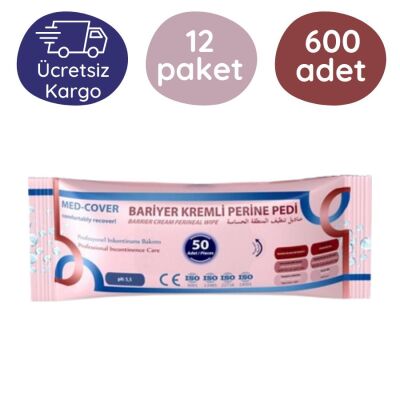 Med-Cover Bariyer Kremli Perine Temizleme Mendili 50'li 12 Paket - 1